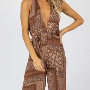 *New with tags* - Brown Wrap Halter Jumpsuit